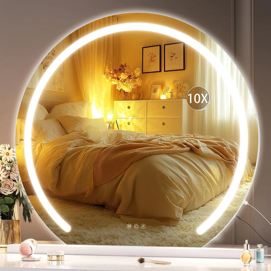 Hasipu Vanity Mirror with Lights 24" x 22" LED Makeup Mirror Lighted Makeup Mirror with Lights Smart Touch Control 3 Colors Dimmable Mirror White